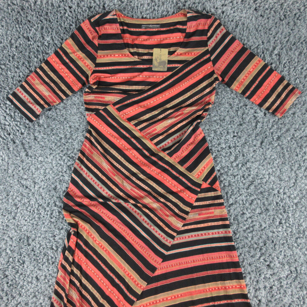 Peruvian Connection Dress Womens Medium Black Orange Coral Antiplano Stripe NWT - Picture 2 of 16
